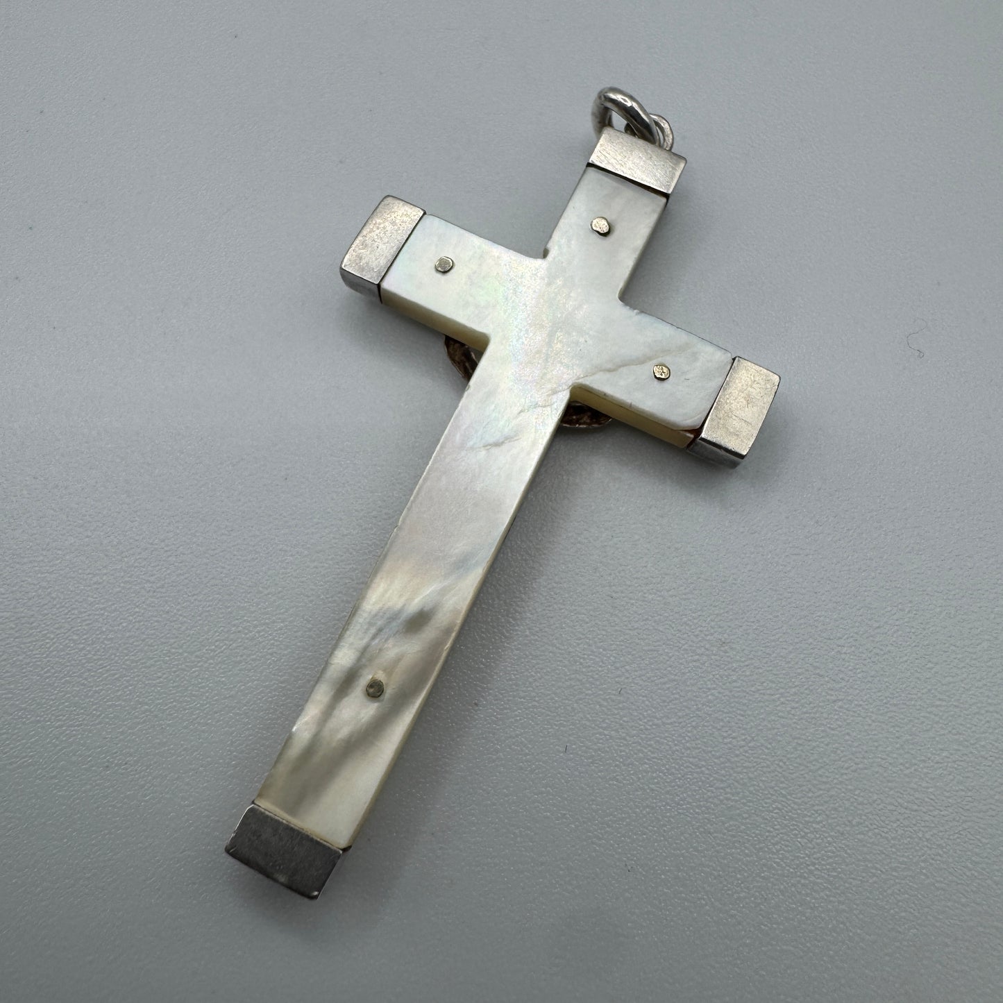Croix crucifix ancien - argent et nacre