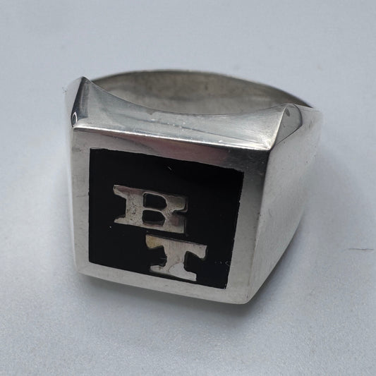 Superbe chevalière ancienne - argent initiales BT