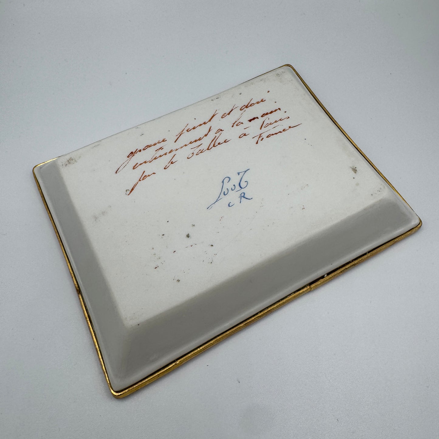 Superbe vide poche ancien en Porcelaine émaillée décors aux oiseaux - signé LETALLEC