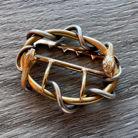 Boucle de ceinture en bronze doré Art Nouveau  - motif serpents