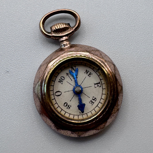 Boussole miniature ancienne plaqué or - format gousset