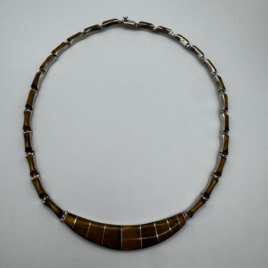 Superbe Collier Vintage - argent massif et œil de tigre