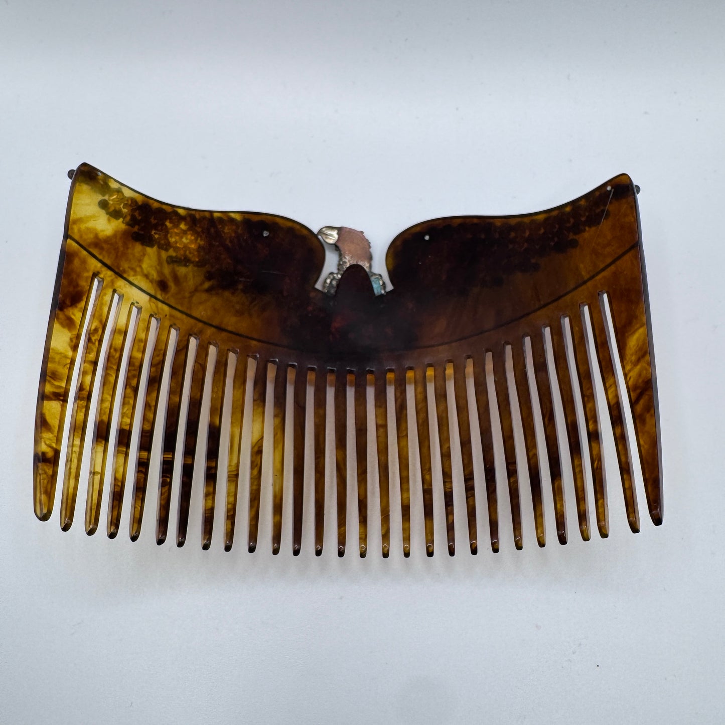 Peigne à cheveux art deco « aigle » - celluloïd, laiton et strass