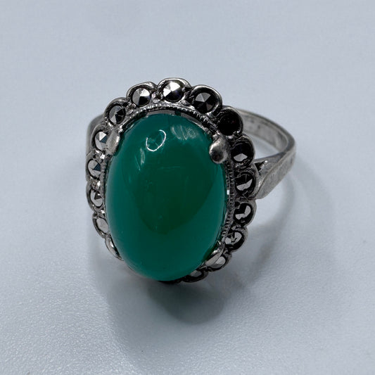 Bague ancienne Art Deco argent massif et pierre