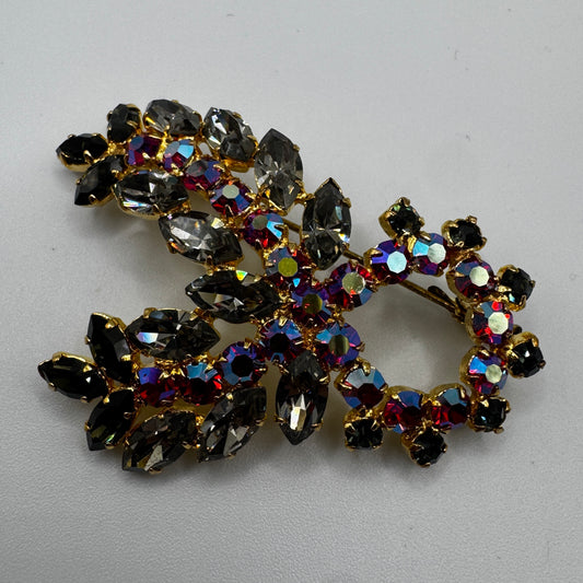 Broche ancienne Vintage - métal doré et verroterie