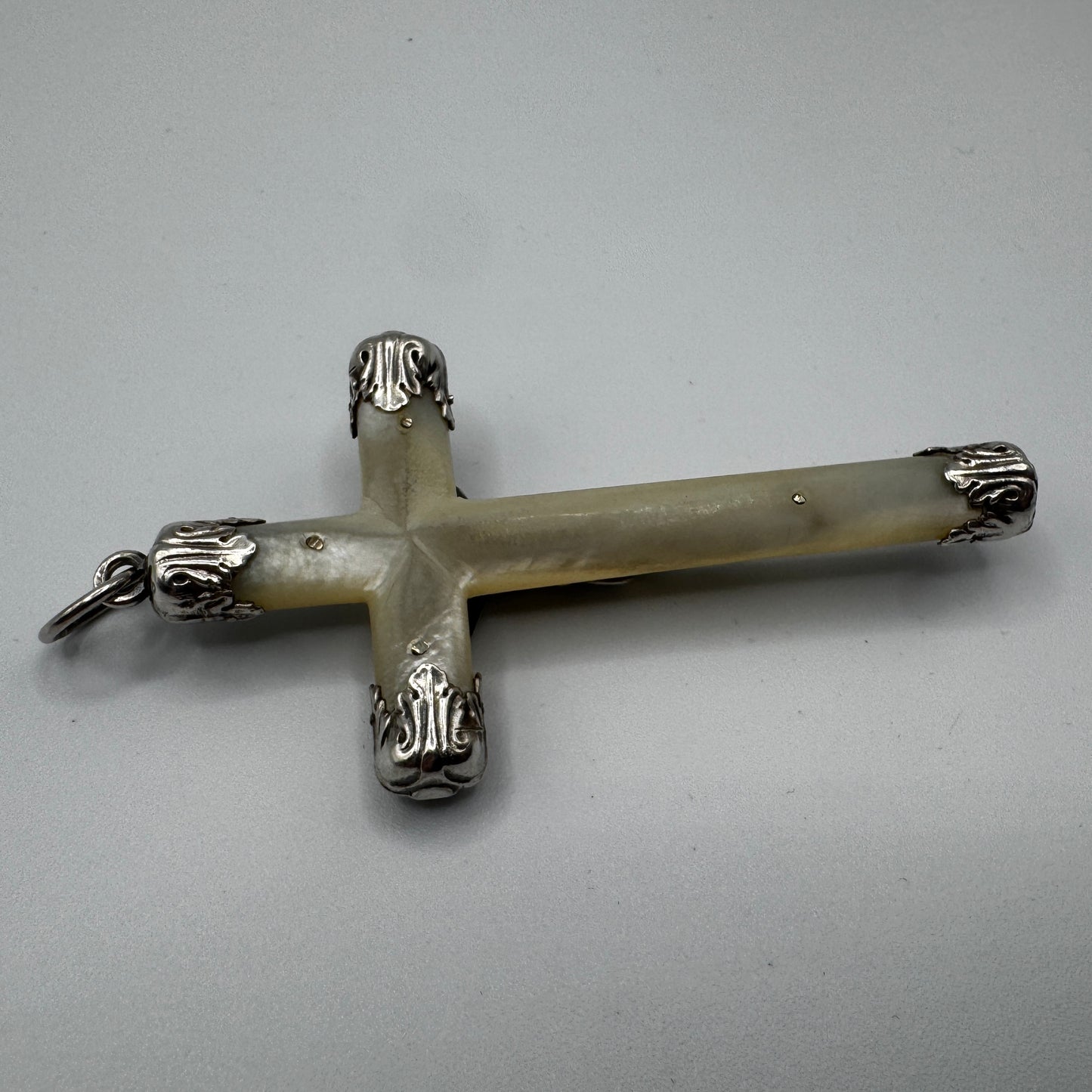 grande Croix crucifix ancien - argent et nacre