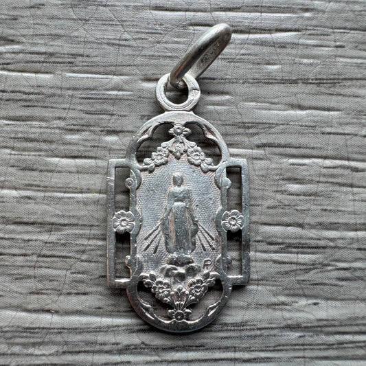 Médaille religieuse ancienne en argent - Sainte Vierge