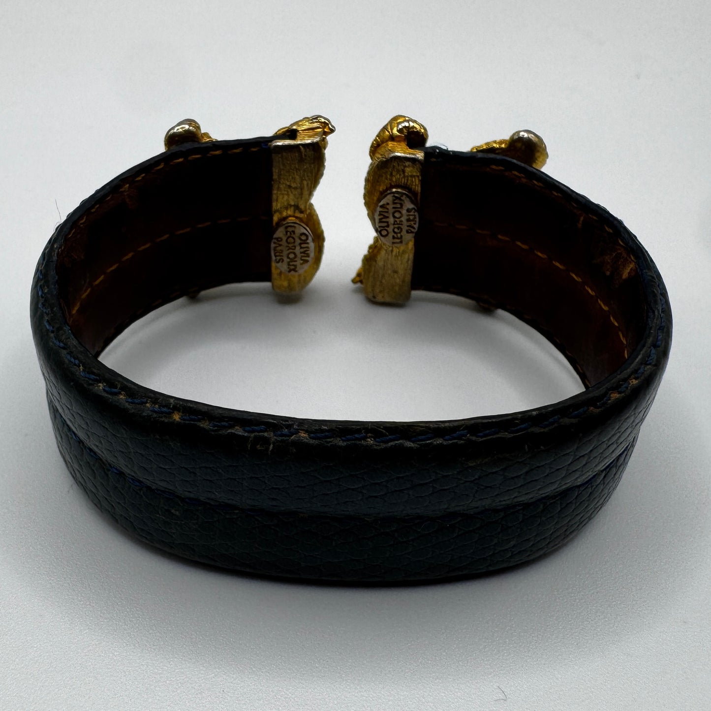 Rare Bracelet créateur OLIVIA LEGROUX PARIS - Métal doré et cuir