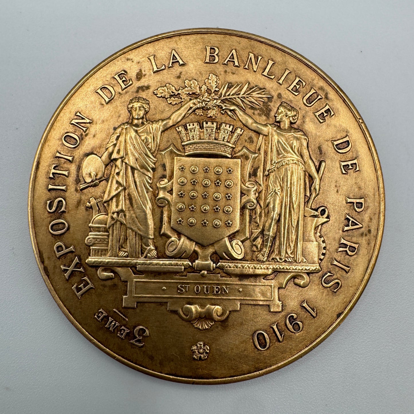 Médaille ancienne en bronze « 3eme exposition de la Banlieue de Paris 1910 » par Rivet