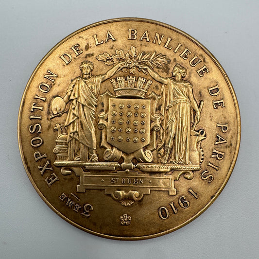 Médaille ancienne en bronze « 3eme exposition de la Banlieue de Paris 1910 » par Rivet