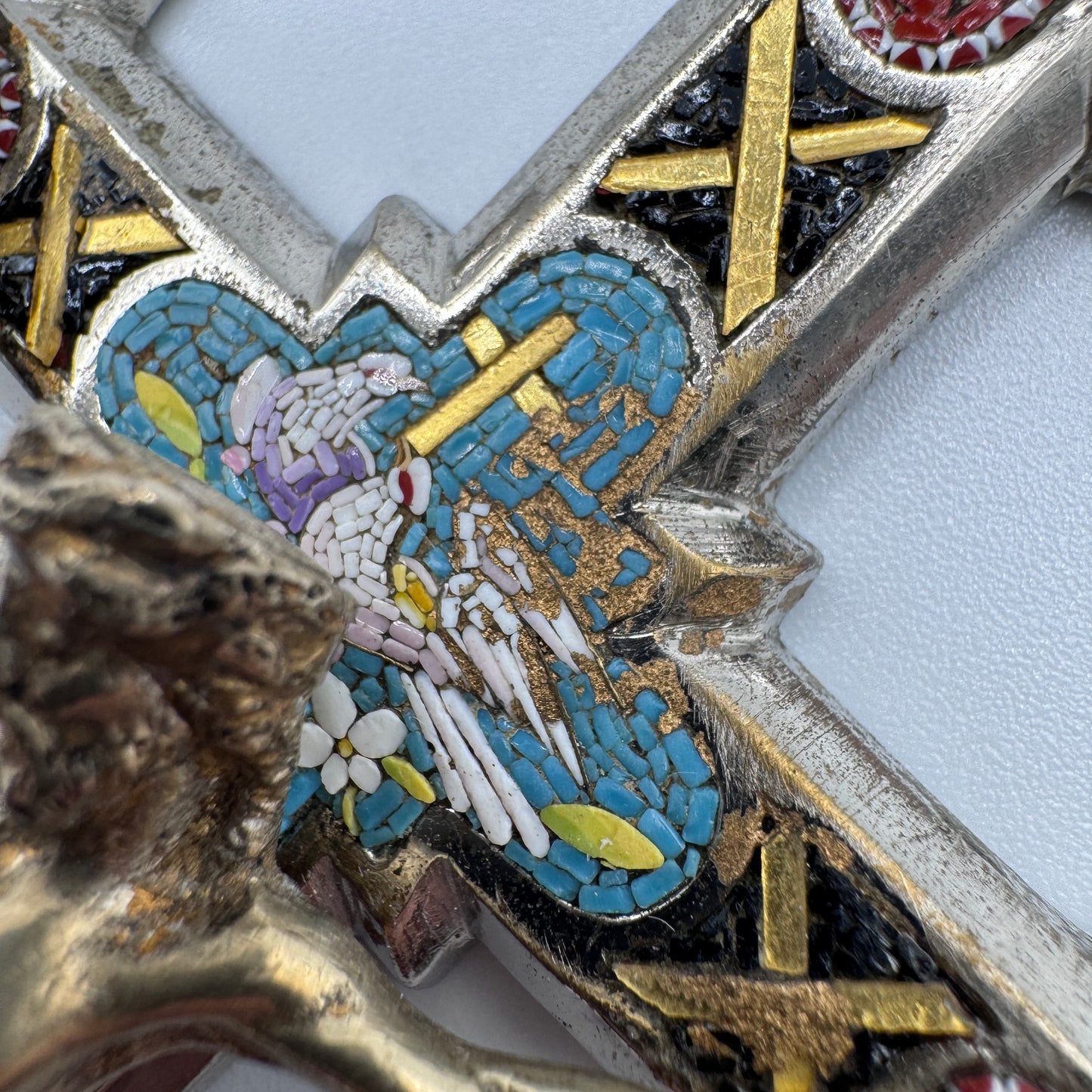 Grand Crucifix ancien XIXe - Micro mosaïque