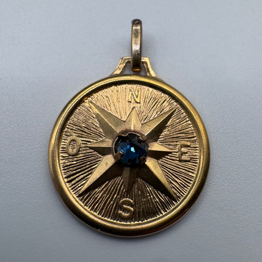 Pendentif ancien en plaqué or - rose des vents