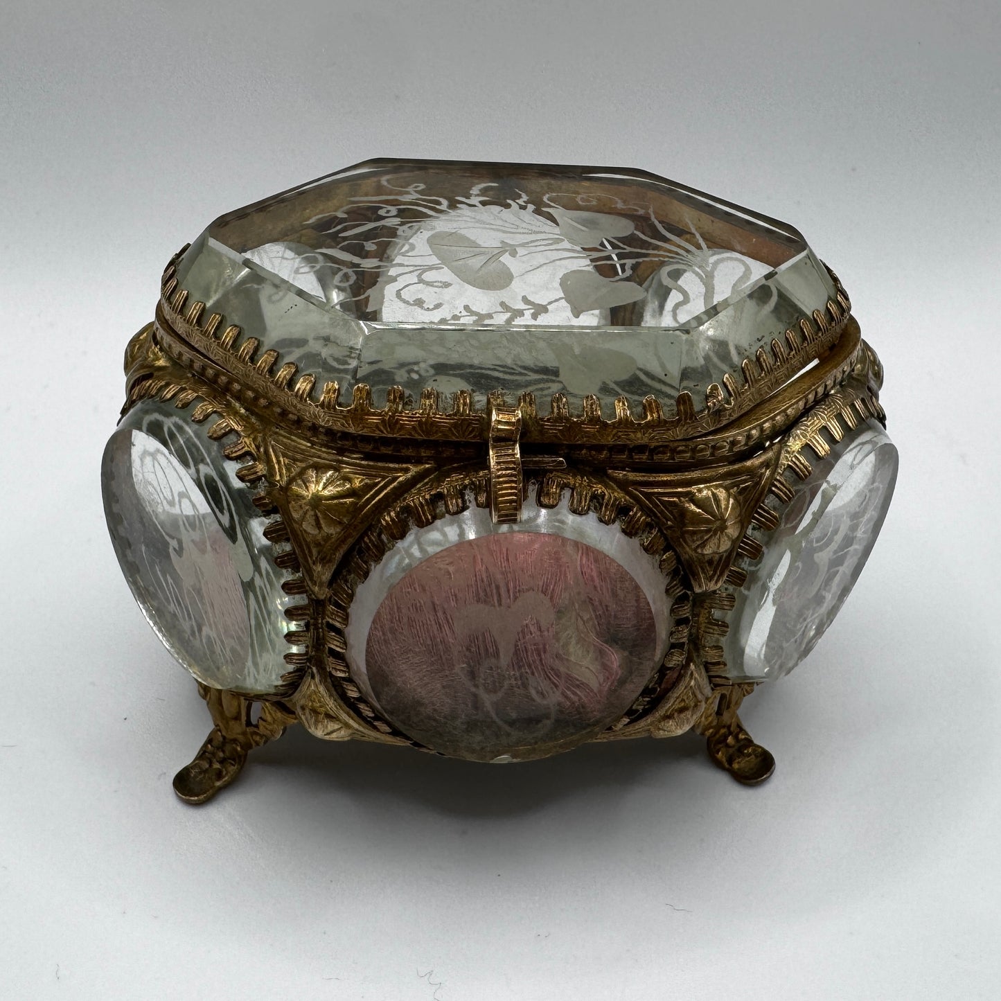 Superbe boîte à bijoux XIXe verre biseauté