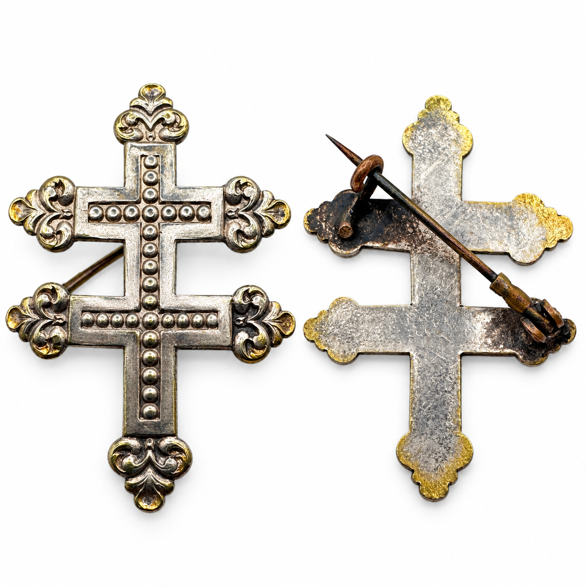 Broche ancienne « croix de Lorraine » - métal argenté