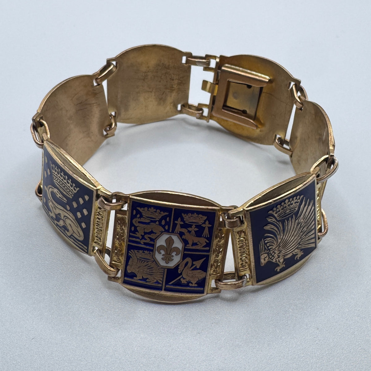 Rare Bracelet ancien Souvenir de Bretagne « armoiries de Bretagne - Sainte Anne » - bronze émaillé