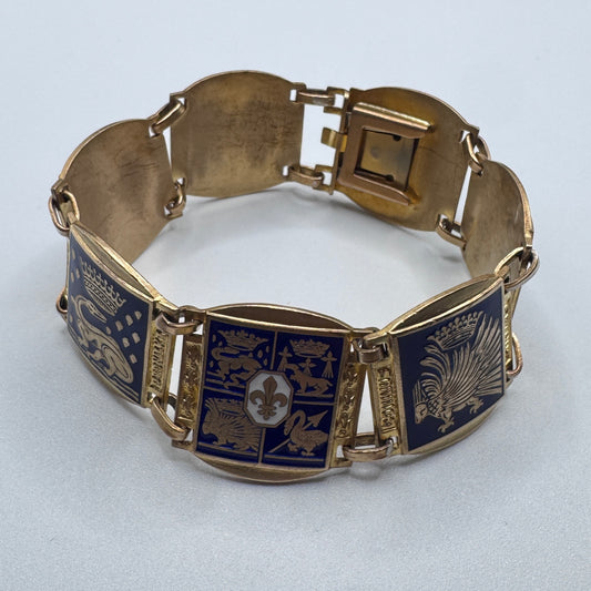 Rare Bracelet ancien Souvenir de Bretagne « armoiries de Bretagne - Sainte Anne » - bronze émaillé