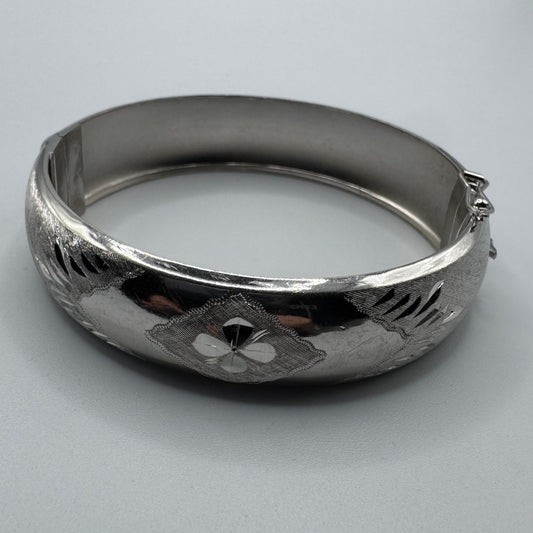 Joli Bracelet en argent rhodié ciselé « trèfle à 4 feuilles »
