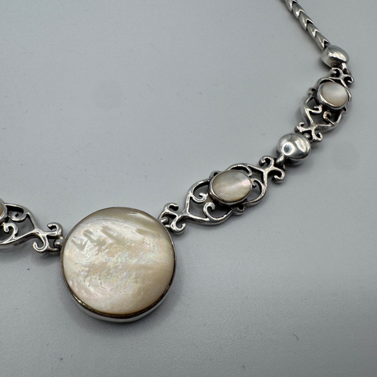 Superbe Collier Vintage - argent massif et nacre