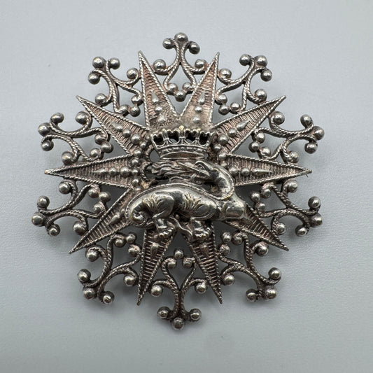 Broche ancienne salamandre François 1er  - métal argenté