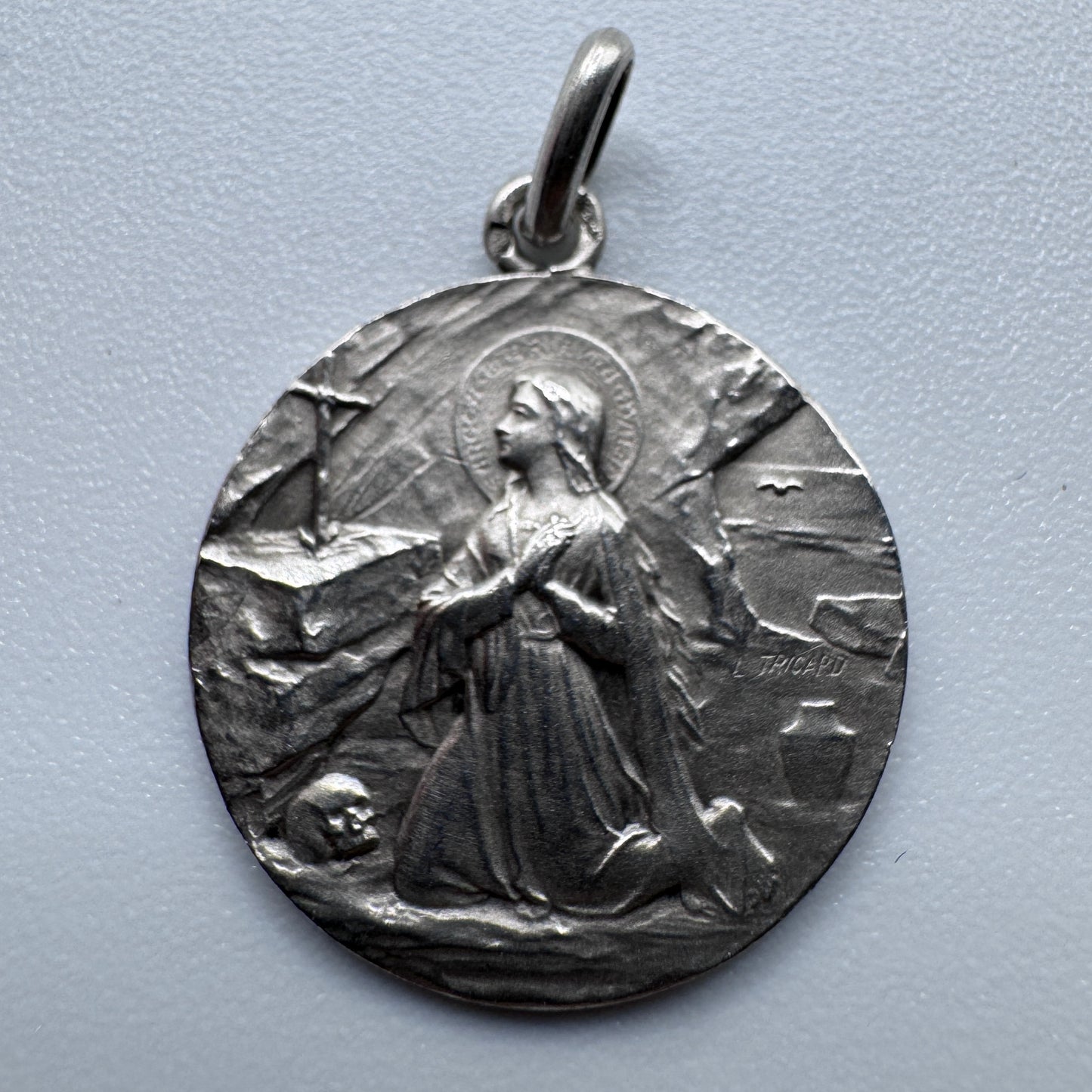 Superbe Médaille religieuse ancienne -  « Sainte Marie Madeleine » - argent