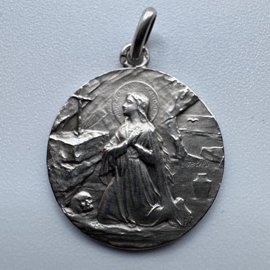 Superbe Médaille religieuse ancienne -  « Sainte Marie Madeleine » - argent