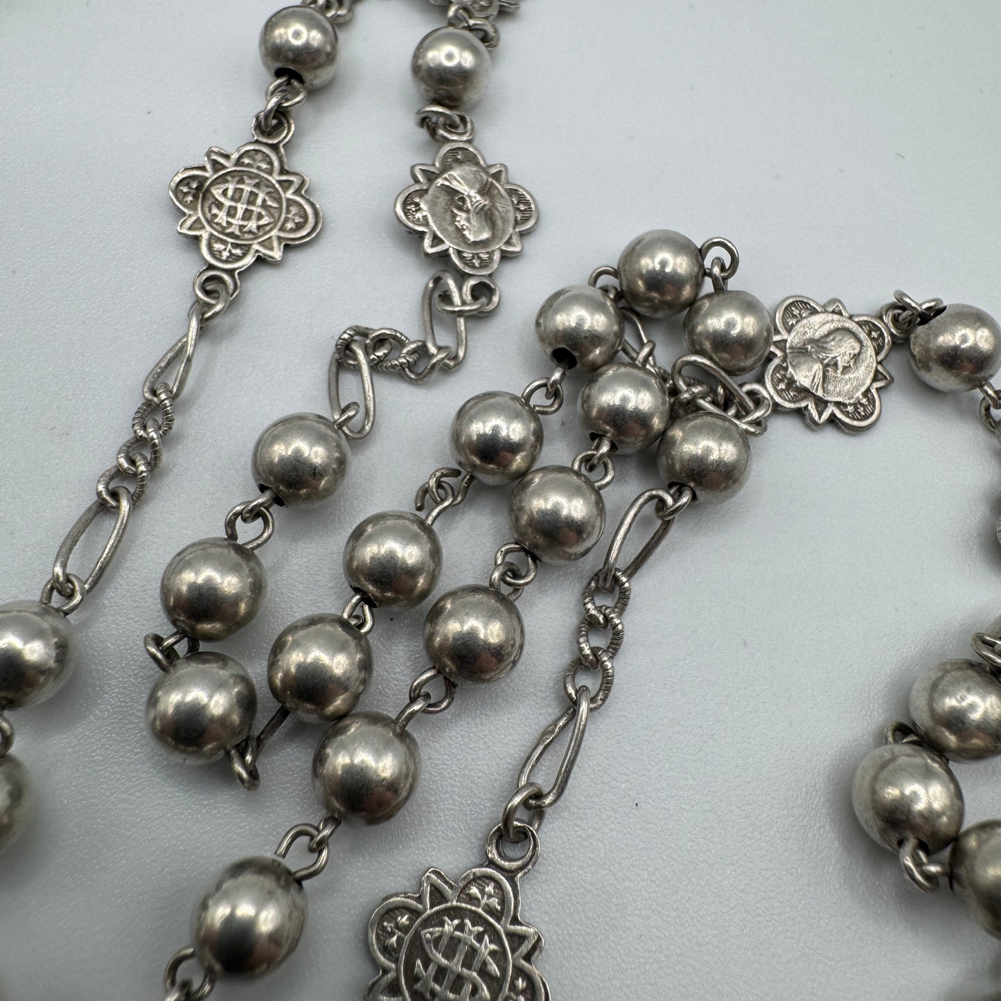 Superbe et Grand Chapelet ancien vers 1900 entièrement en argent massif