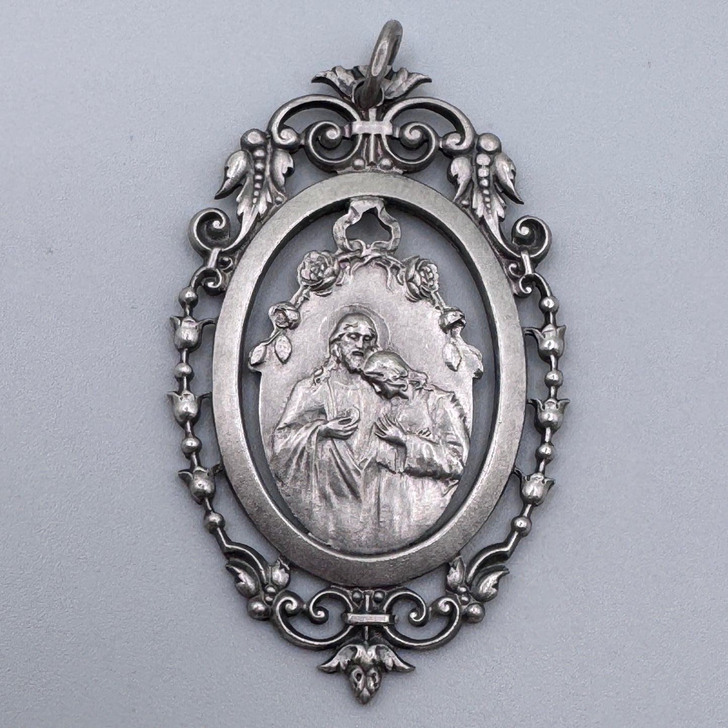 Superbe grande Medaille religieuse ancienne « Jesus et Marie »