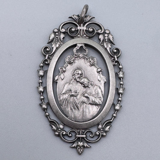 Superbe grande Medaille religieuse ancienne « Jesus et Marie »