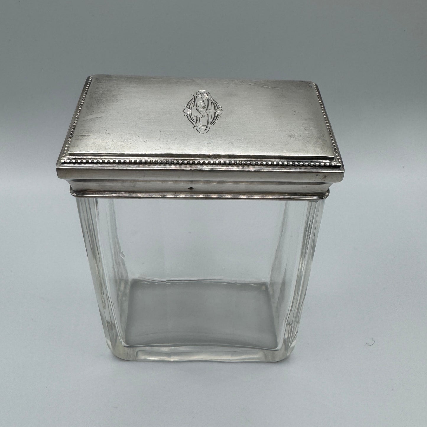 boîte à coton en argent massif et cristal