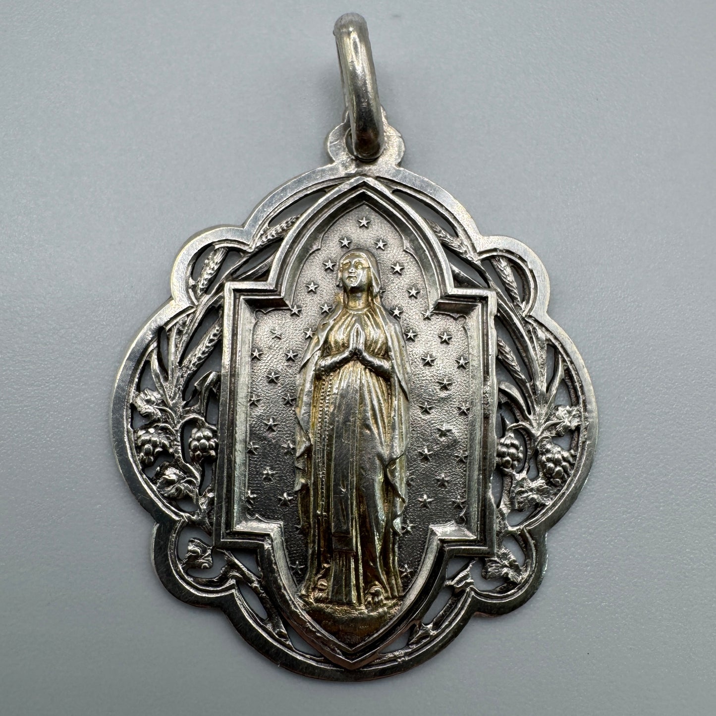 Grande Médaille religieuse ancienne « Sainte vierge » - argent massif