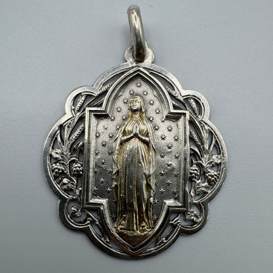 Grande Médaille religieuse ancienne « Sainte vierge » - argent massif
