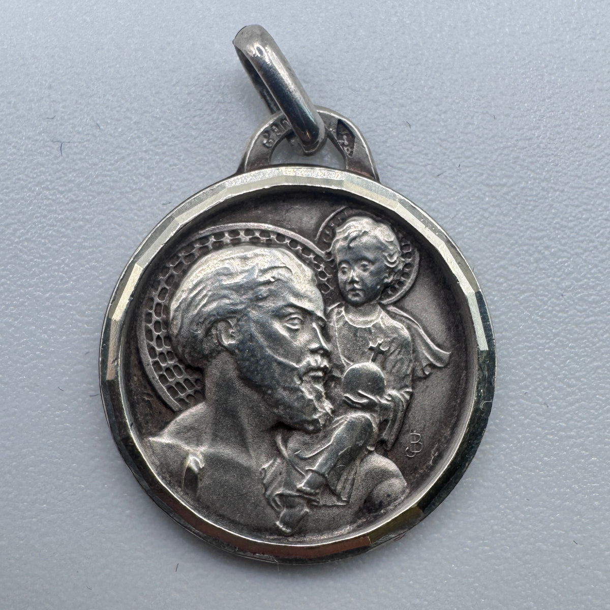 Medaille religieuse ancienne « Saint Christophe » - argent massif