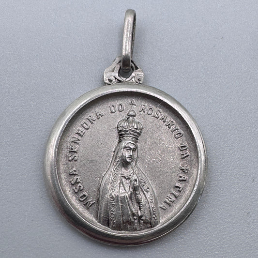 Medaille religieuse ancienne en argent « Rosaire de Fatima »