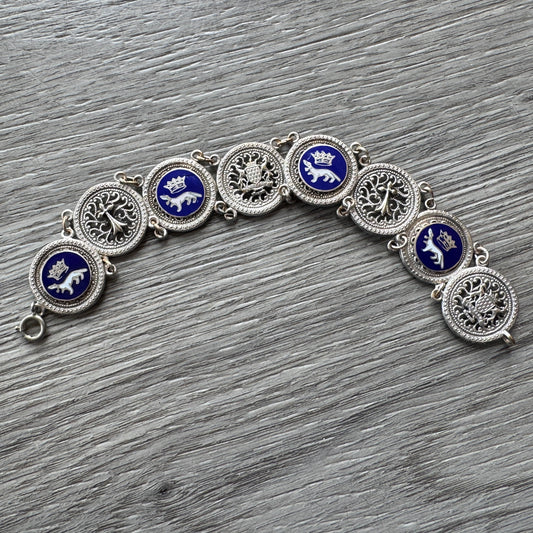 Bracelet ancien Souvenir de Bretagne « armoiries de Bretagne - Sainte Anne » métal argenté emaillé