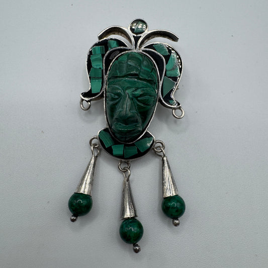 Broche ancienne Mexique - argent et malachite
