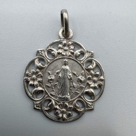 Medaille religieuse ancienne en argent « sainte Vierge »