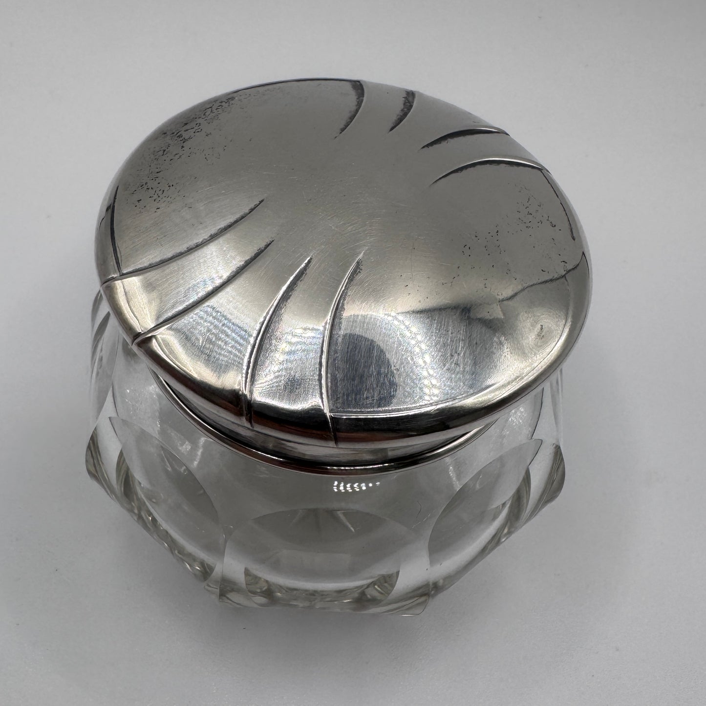 boîte à coton en argent massif et cristal