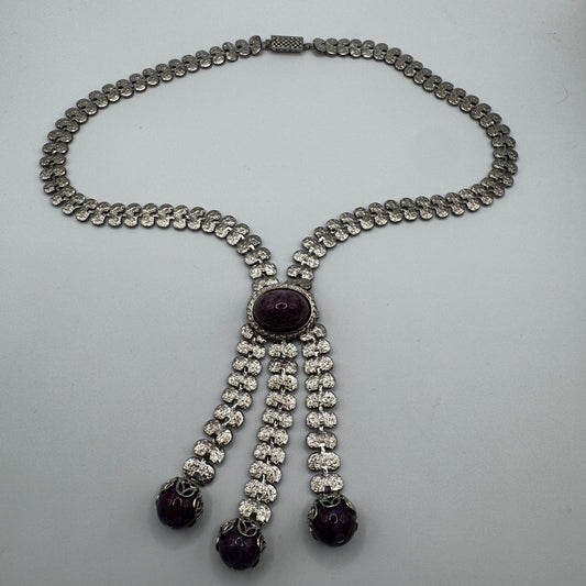 Superbe Collier vintage - métal et pâte de verre