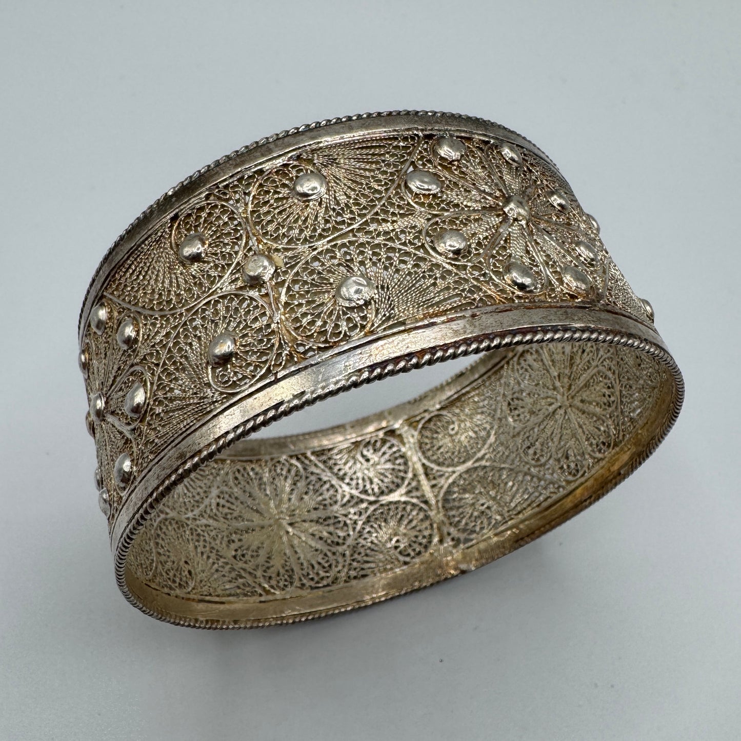 Bracelet ancien filigrane - métal argenté
