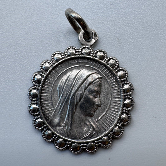 Médaille religieuse ancienne en argent « Sainte Vierge »