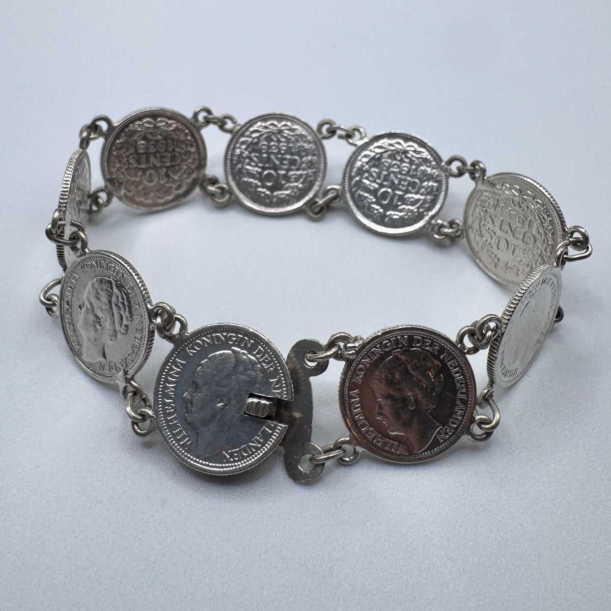 Bracelet ancien « monnaies Reine Wilhelmine en argent 640/1000