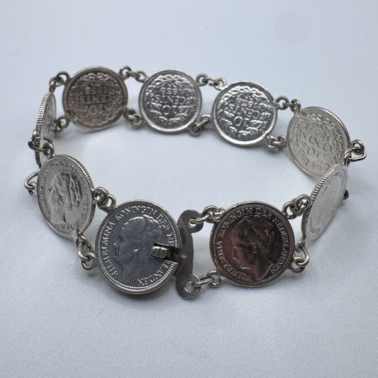 Bracelet ancien « monnaies Reine Wilhelmine en argent 640/1000