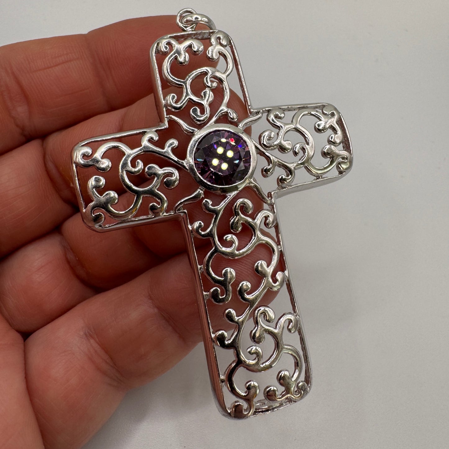 Jolie grande croix Pendentif - argent massif