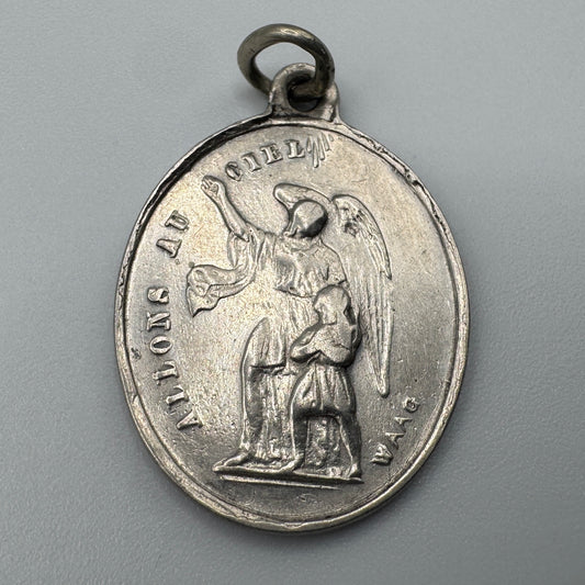médaille religieuse ancienne en argent - Ange et Vierge Marie