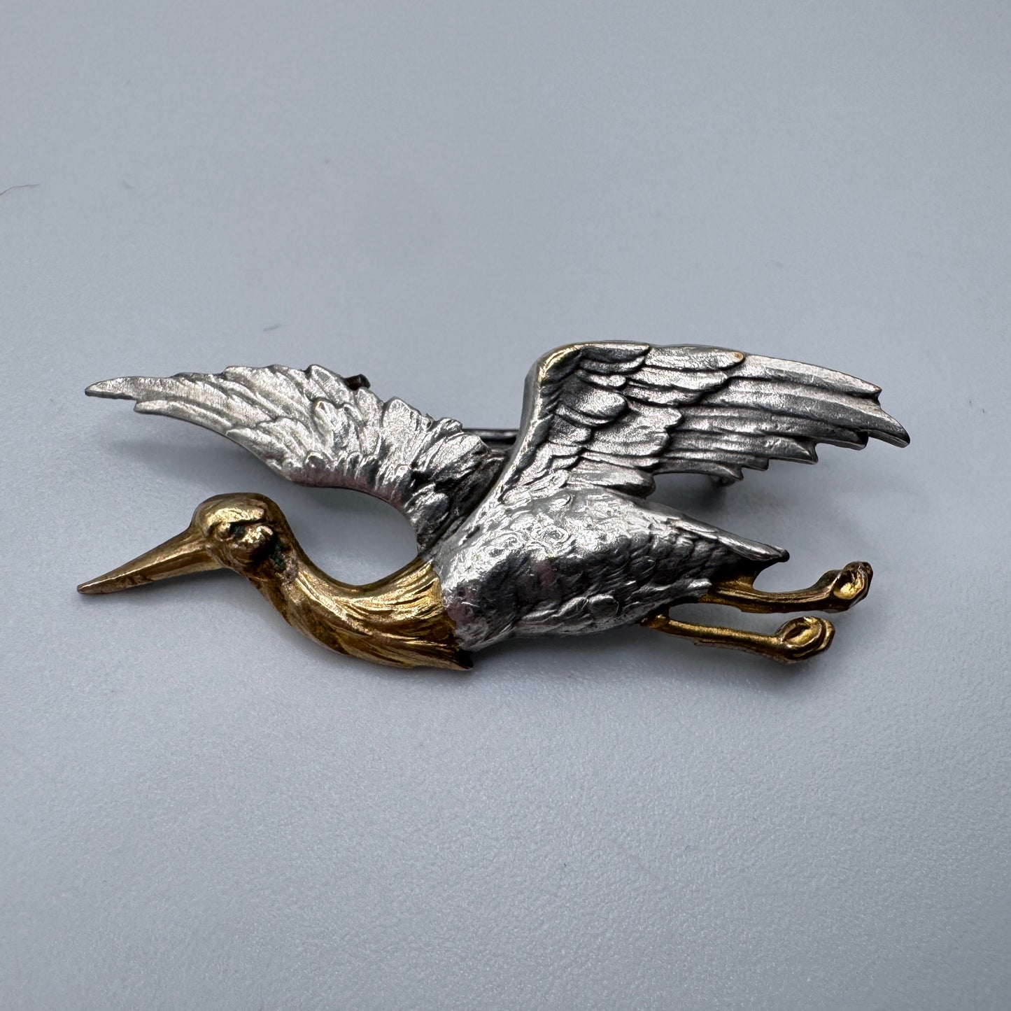 Broche Ancienne « cigogne » - Métal Argenté