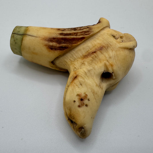 Petit Pommeau de canne ancien XIXe « tête de chien » - travail en bois de cerf