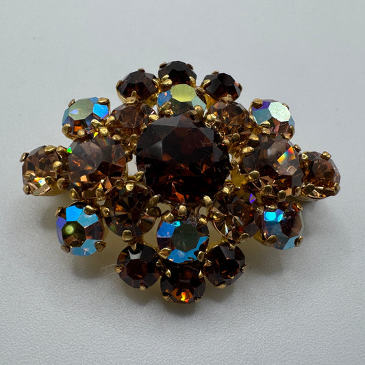 Broche ancienne Vintage - métal doré et verroterie