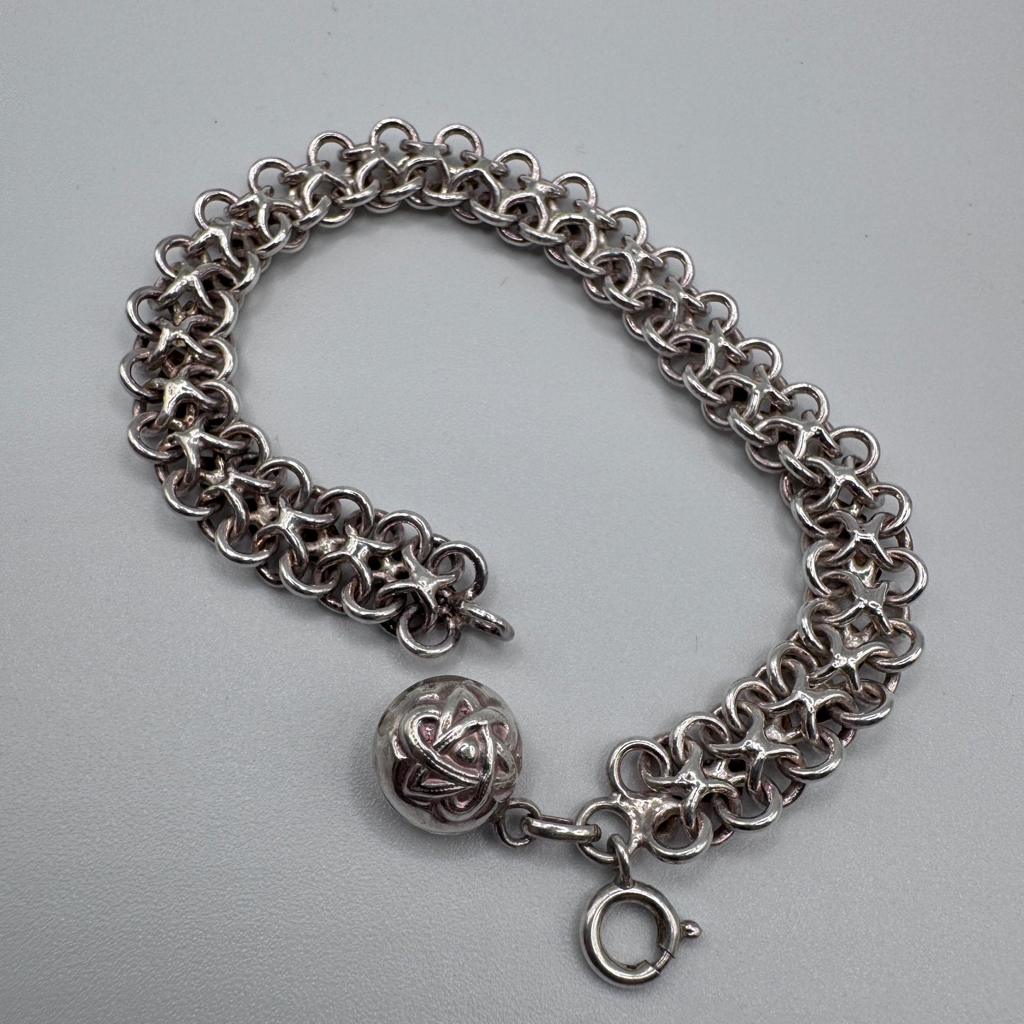 Bracelet ancien vers 1900 en argent massif et vermeil