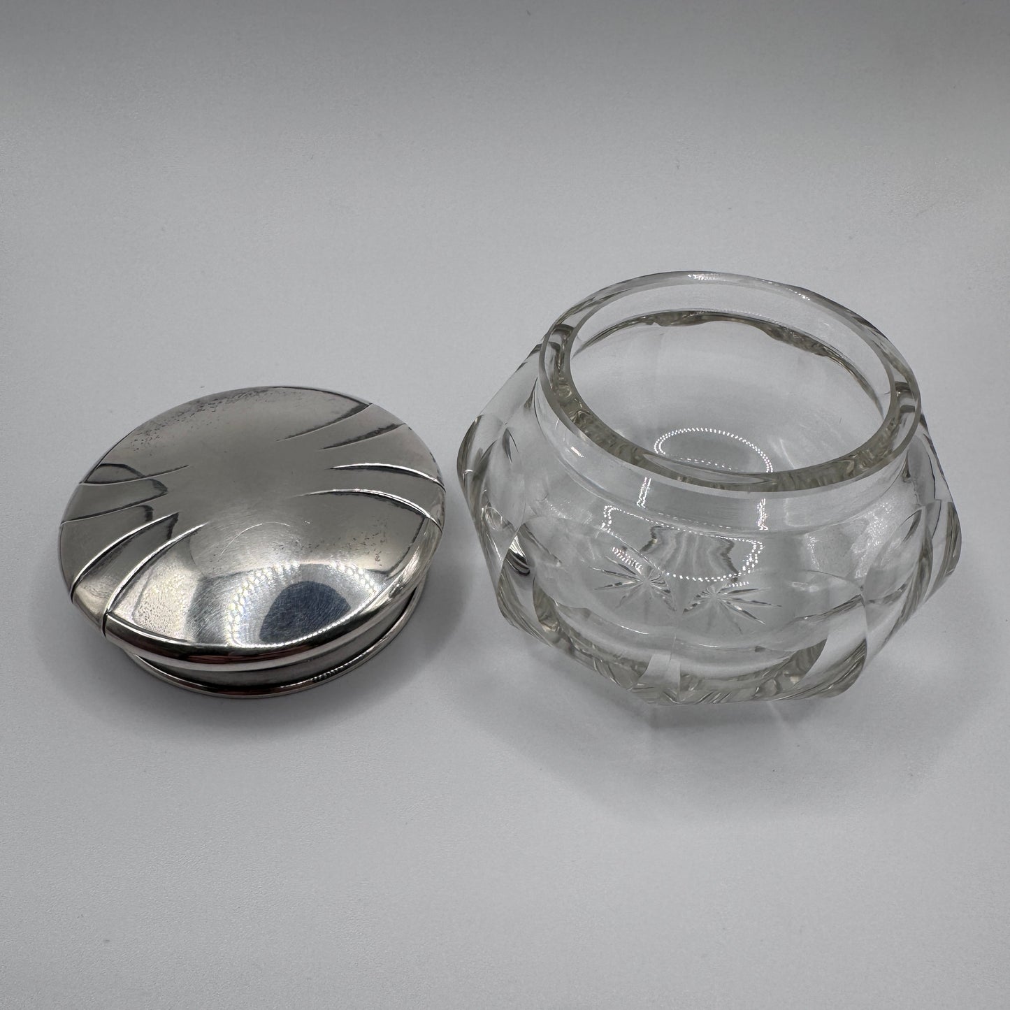 boîte à coton en argent massif et cristal