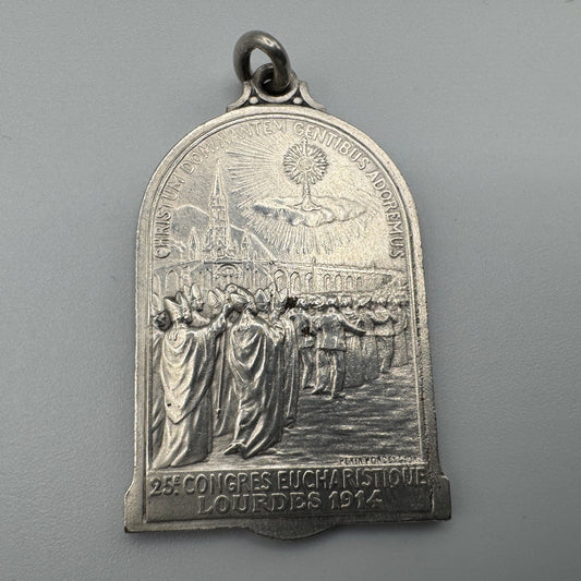 Médaille religieuse ancienne - 25e Congrès Eucharistique, Lourdes,1914